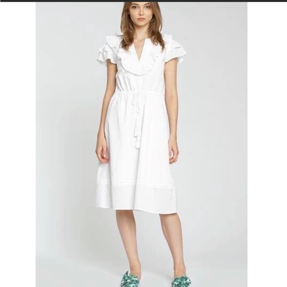 dRA white ruffle sleeve midi dress